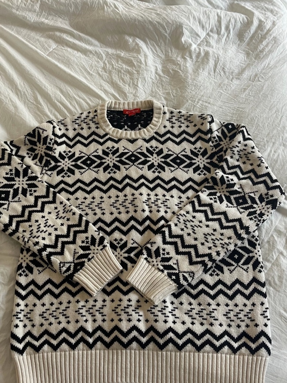 Joe Fresh Black and Cream Fair Isle Crewneck Sweater